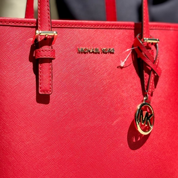 Michael Kors Jet Set Travel Extra-Small Top Zip Tote Bag Bright Red - Picture 6 of 9